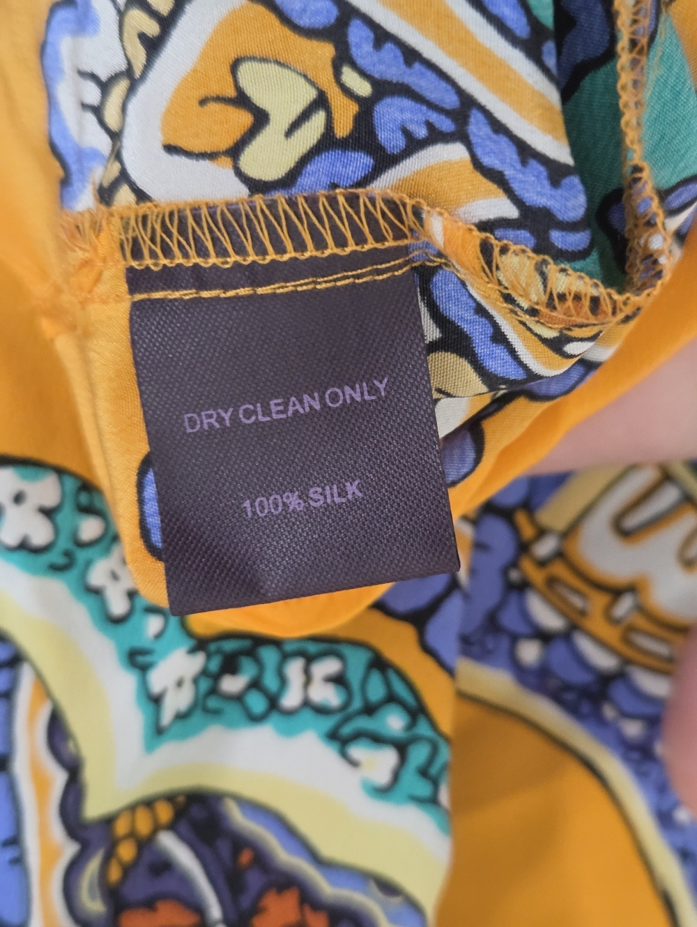 Hale Bob Silk Bright Yellow Paisley Tunic Dress with Teal & Purple Print - Picture 5 of 6